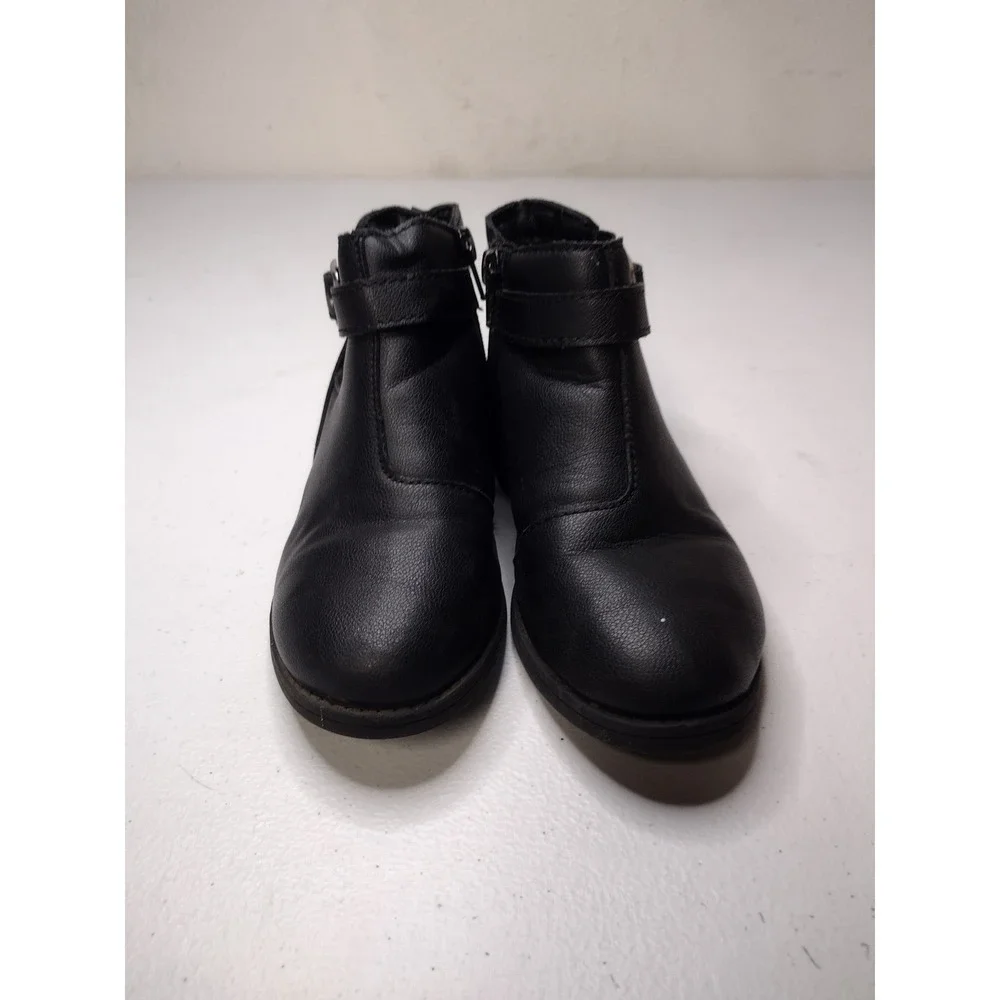 OshKosh Bgosh Mimi Black Faux Leather Buckle Ankle Boots Kids Size 12M